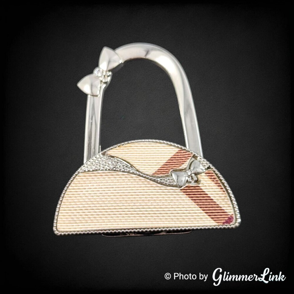 Purse Bag Shaped Silver Tone Handbag Caddy Purse Holder